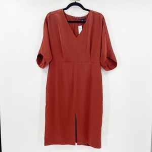 Banana Republic V Neck Sheath Dress Women's Size 10 Burnt Orange Front Slit